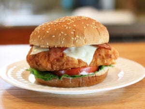 Bacon swiss crispy chicken sandwich