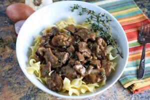 Beef tips noodles