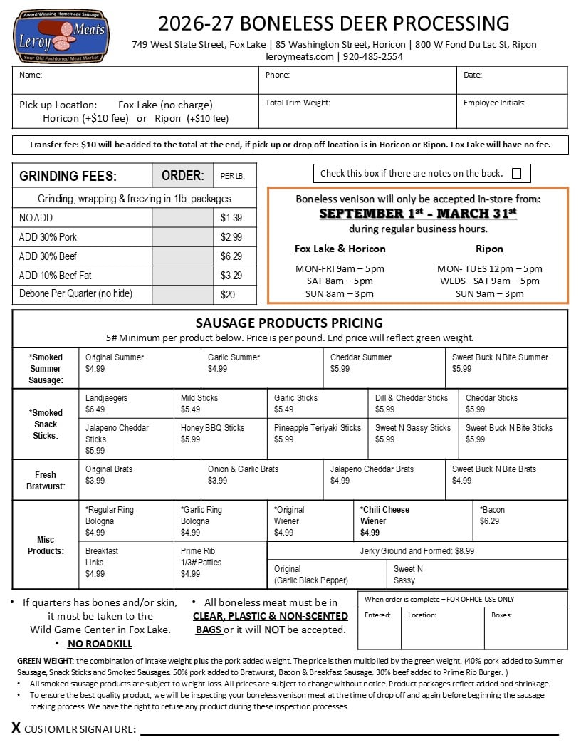 2026 27 ALL Wild Game Customer Handouts
